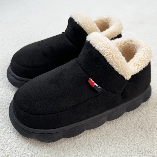 Smile PoP Winter Plush Men Cotton Shoes Warm Plush Men House Slippers Outdoor Soft Non Slip Women's Shoes Casual Furry Men Shoes