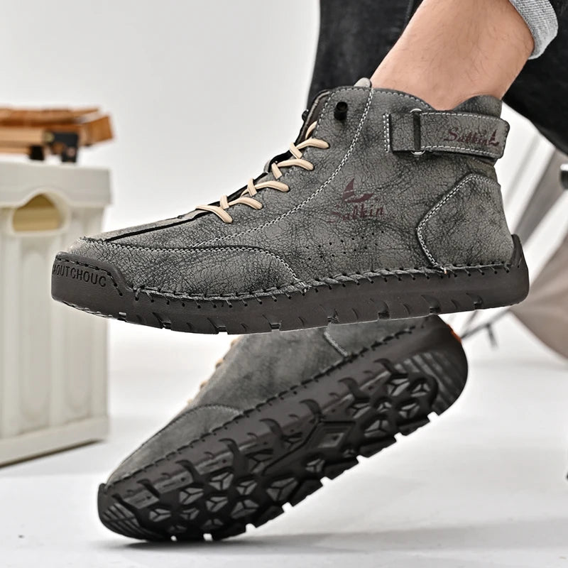 Handmade Leather Men's Boots Breathable Booties Casual Leather Shoes Man Outdoor Design Sneakers For Men Ankle Boots Boats