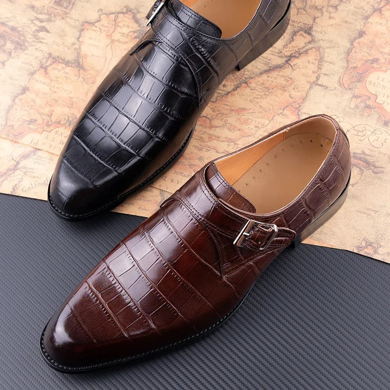 Elegant Men's Stylish Monk Strap Shoes Comfortable Genuine Leather Daily Wear Business Casual Buckle Luxury Dress High Quality