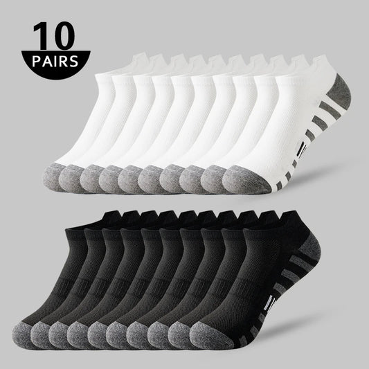 5/10 Pairs men's short socks Summer thin men's black white  grey casual business socks mesh breathable men's sports socks gift