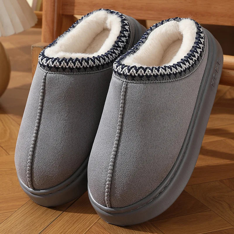 2026 New Fashion Fluffy Platform Slippers for men Winter Plush Warm Cotton Non Slip Home Slippers Unisex Comfort