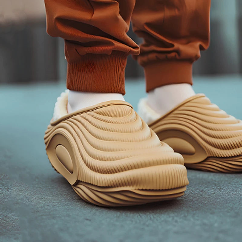 Warm Plush Waterproof EVA Indoor Slippers For Women Winter Soft Thick Bottom Non Slip Home Slippers Couple's Furry Slides