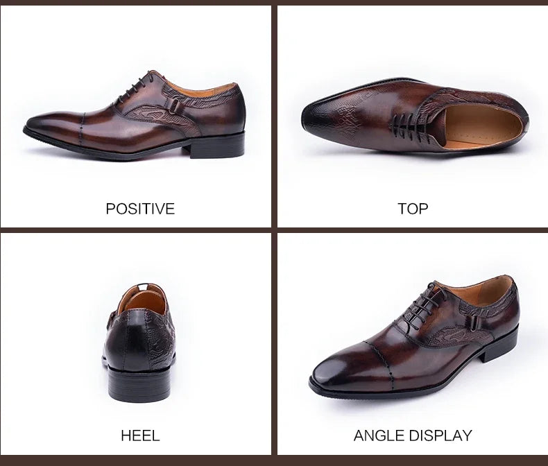 Men's Genuine Leather Oxford Shoes High Quality Italian Design for Business Lace Up Formal Office Casual Dress Weddings Pointed