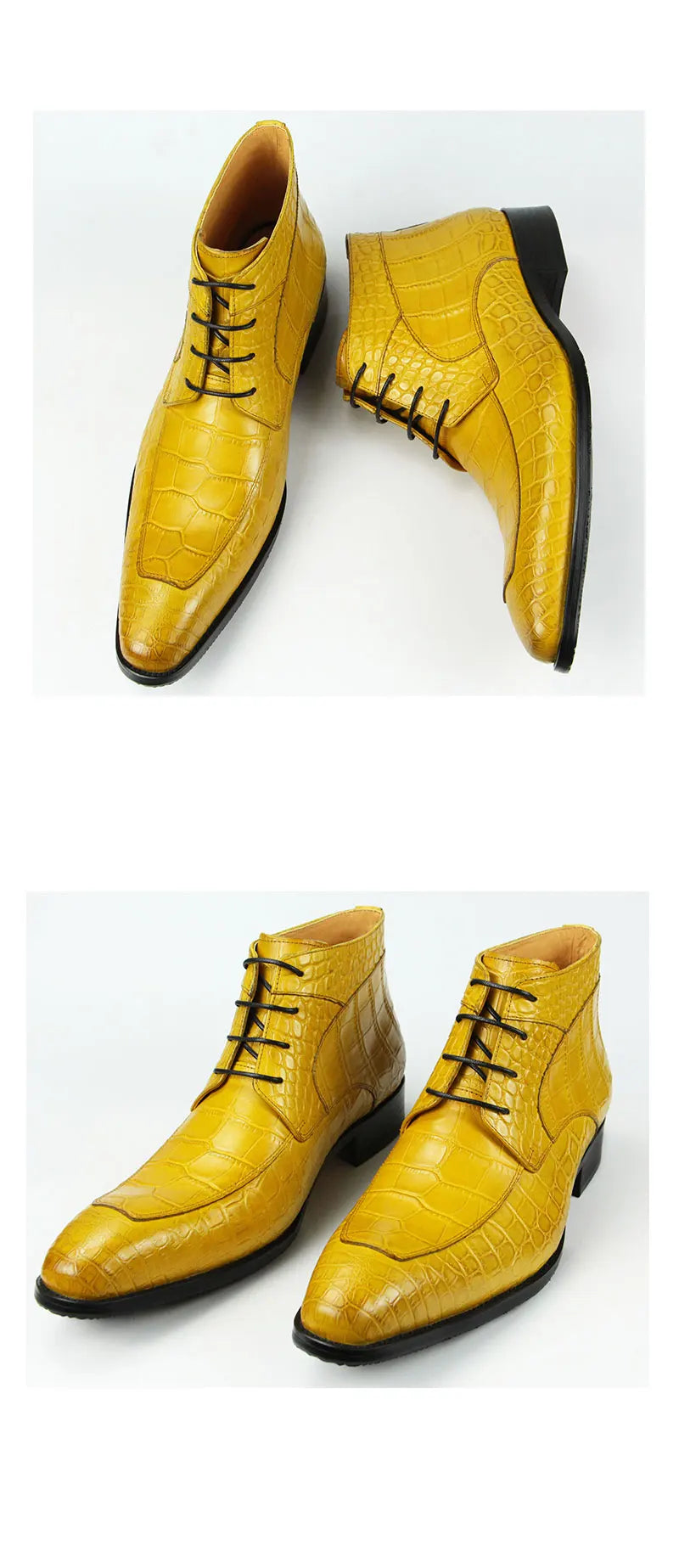 Genuine cow leather with crocodile skin printing lace up shoes Style Solid Boots Sneakers Men's Black yellow oversize Big Size48