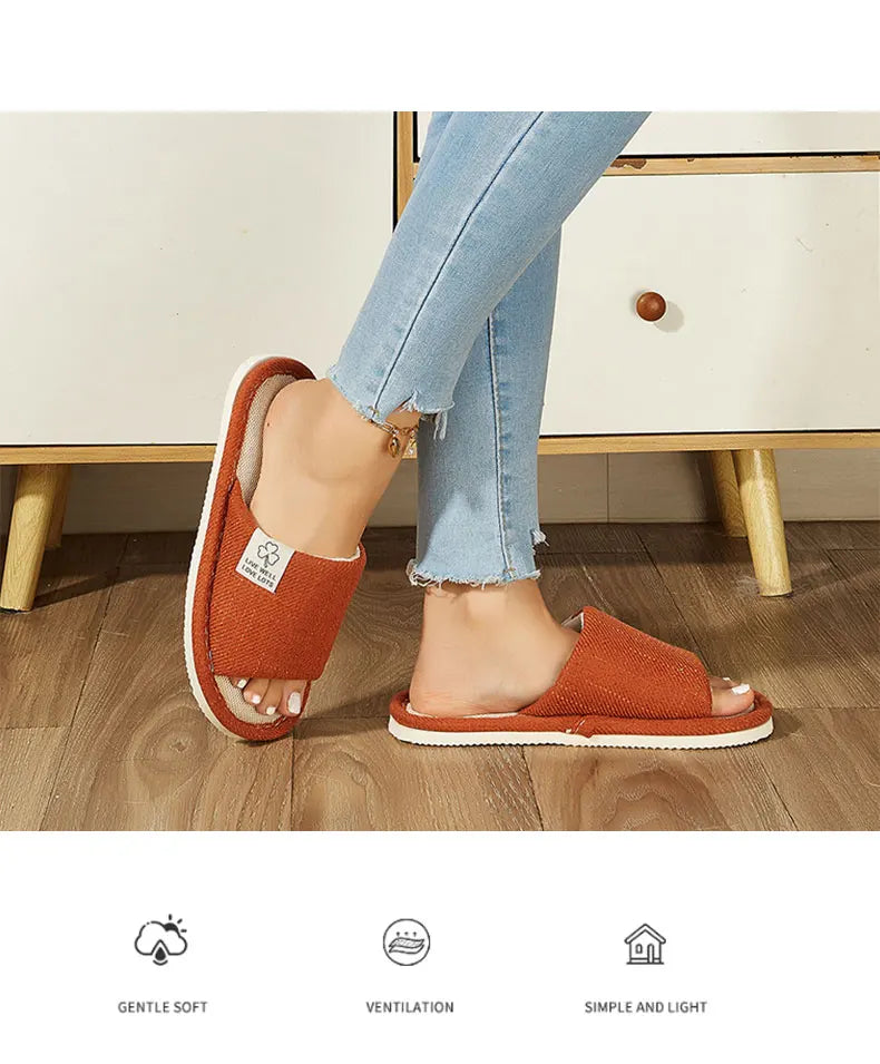 Home Linen Slippers For Men In Spring&Autumn Comfortable Bedroom Open-toed&Breathable Slippers Men's & Women's Shoes Summer