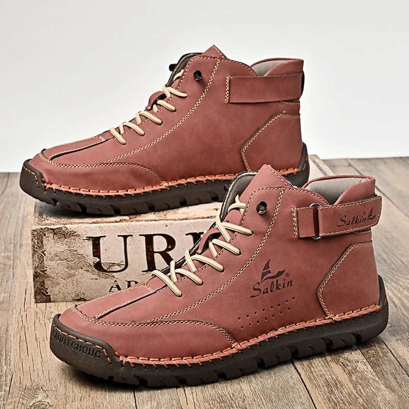 Handmade Leather Men's Boots Breathable Booties Casual Leather Shoes Man Outdoor Design Sneakers For Men Ankle Boots Boats