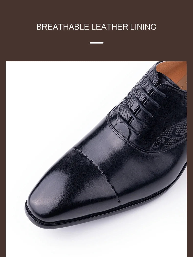 Men's Genuine Leather Oxford Shoes High Quality Italian Design for Business Lace Up Formal Office Casual Dress Weddings Pointed
