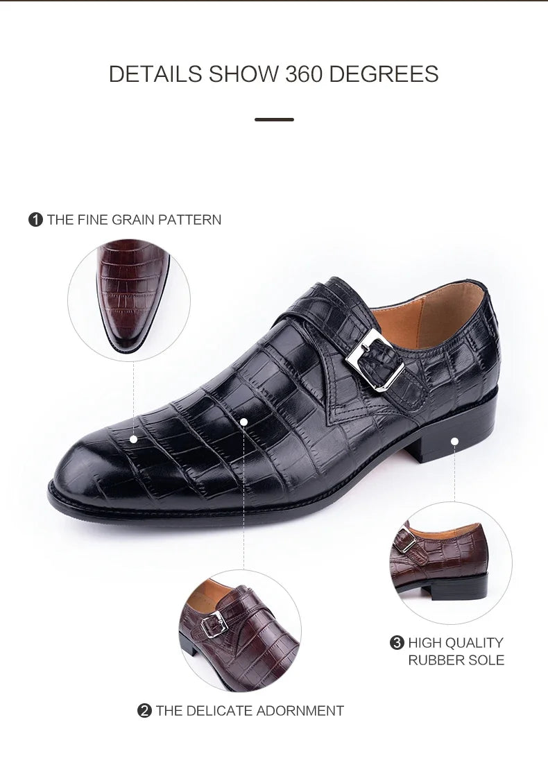 Elegant Men's Stylish Monk Strap Shoes Comfortable Genuine Leather Daily Wear Business Casual Buckle Luxury Dress High Quality