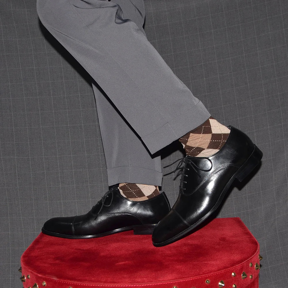 Luxury Genuine Leather Mens Business Dress Shoes Black Cap Toe Lace-Up Oxfords Company Office Wedding Party Formal Shoes for Men