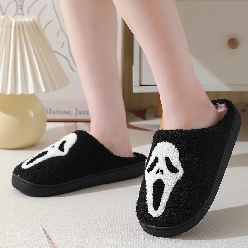 Men's Classy New Halloween Skull Cartoon Warm Winter Cotton Slippers for Men and Women Couples Home Indoor Cotton Slippers for Men