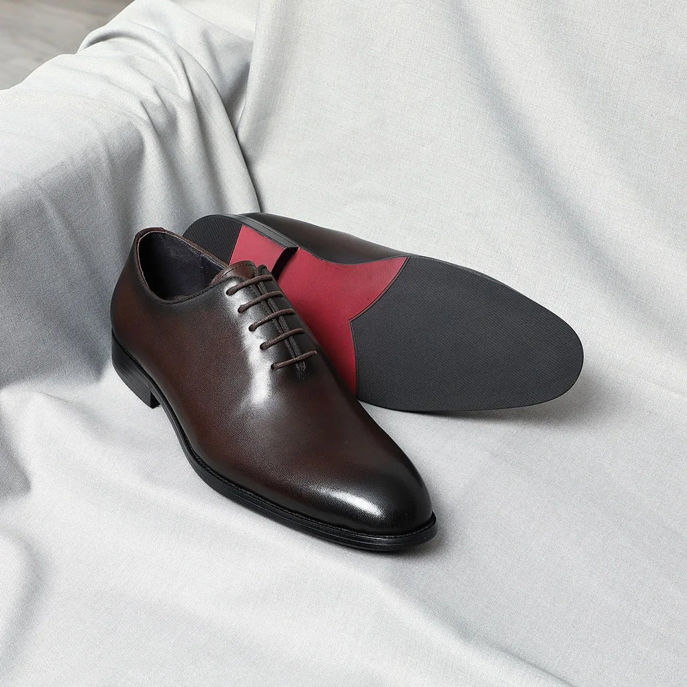 Classic Handmade Mens Dress Shoes Genuine Leather Whole Cut Round Toe Oxford Shoes Business Wedding Formal Suit Shoes Man