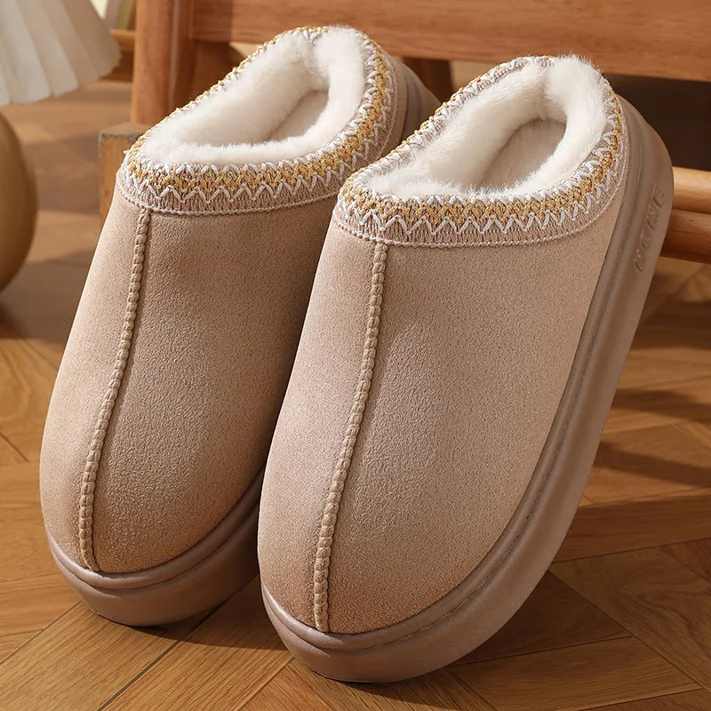 2026 New Fashion Fluffy Platform Slippers for men Winter Plush Warm Cotton Non Slip Home Slippers Unisex Comfort