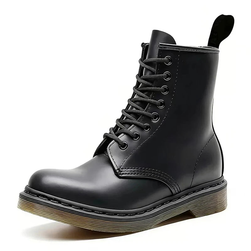 Fashion British Casual Leather Boots Men's High Top Boots Four Season Outdoor Work Shoes Anti Slip And Comfortable Black Boots ﻿