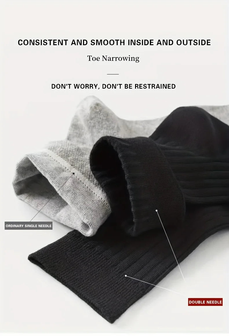 6 Pairs of Men's Pure Color Vertical Pattern Mid-Calf Socks, Versatile Black Socks for Business All Seasons, Breathable