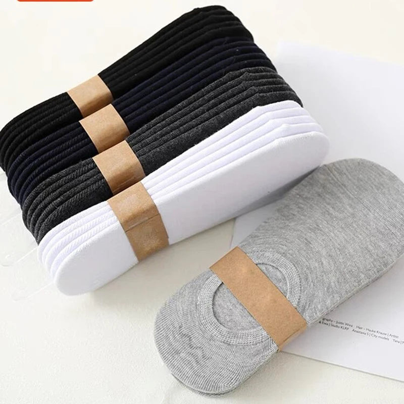 2/10pairs Men's Low Cut Socks Breathable Black White Business Boat Sox Sports Non-slip Ankle Boat Male Invisible Short Socks
