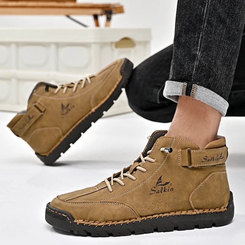 Handmade Leather Men's Boots Breathable Booties Casual Leather Shoes Man Outdoor Design Sneakers For Men Ankle Boots Boats