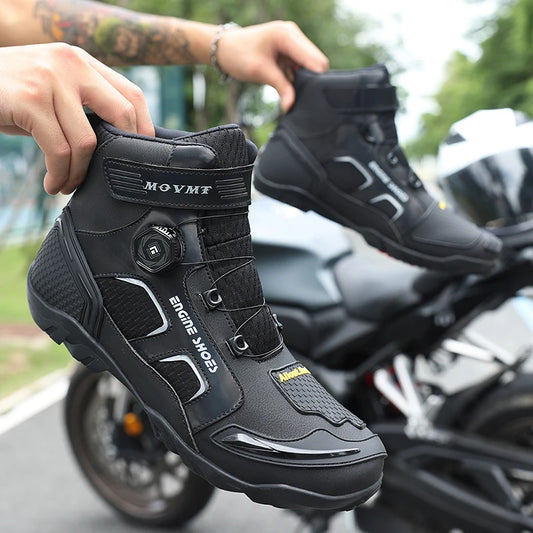 Motorcycle Riding Shoes Men's Breathable Leather Boots Casual Comfortable Slip-On Ankle Boots for Urban Cycling