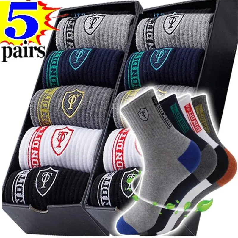 5 pairs of breathable cotton sports socks men's bamboo fiber spring, summer and autumn men's socks sweat deodorant business sock