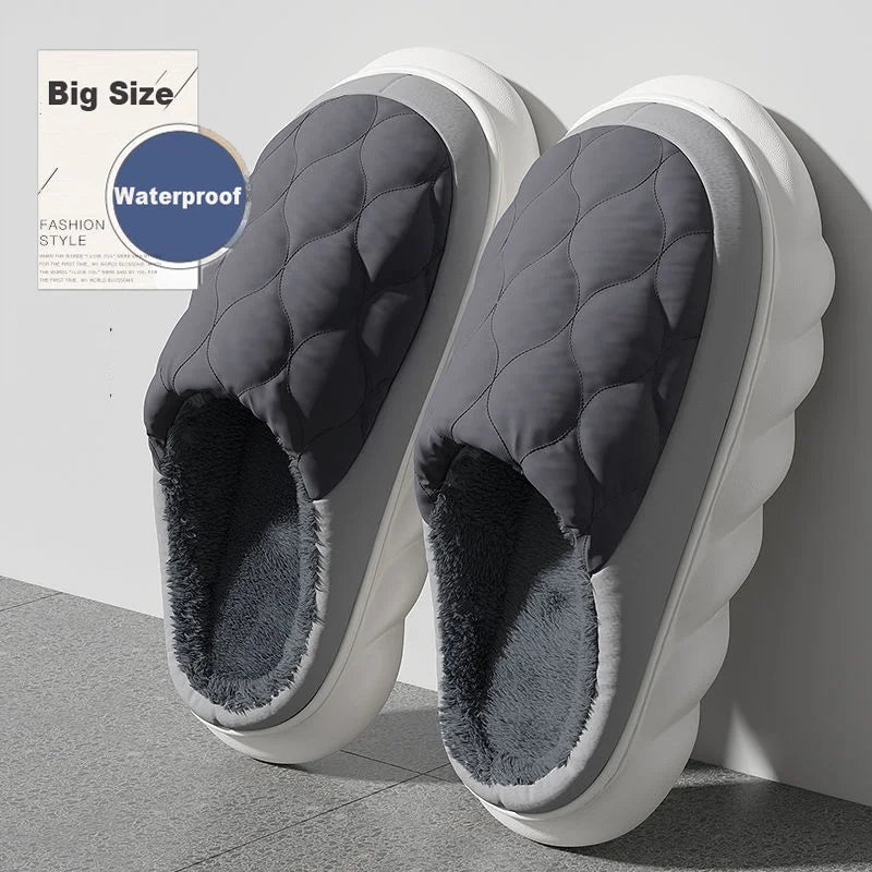 Winter Casual Men's Slippers Indoor Waterproof Home Shoes Fur Flat Warm Fashion Couples Bedroom Houseshoes Large size 48/49