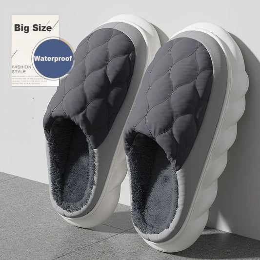 Winter Casual Men's Slippers Indoor Waterproof Home Shoes Fur Flat Warm Fashion Couples Bedroom Houseshoes Large size 48/49