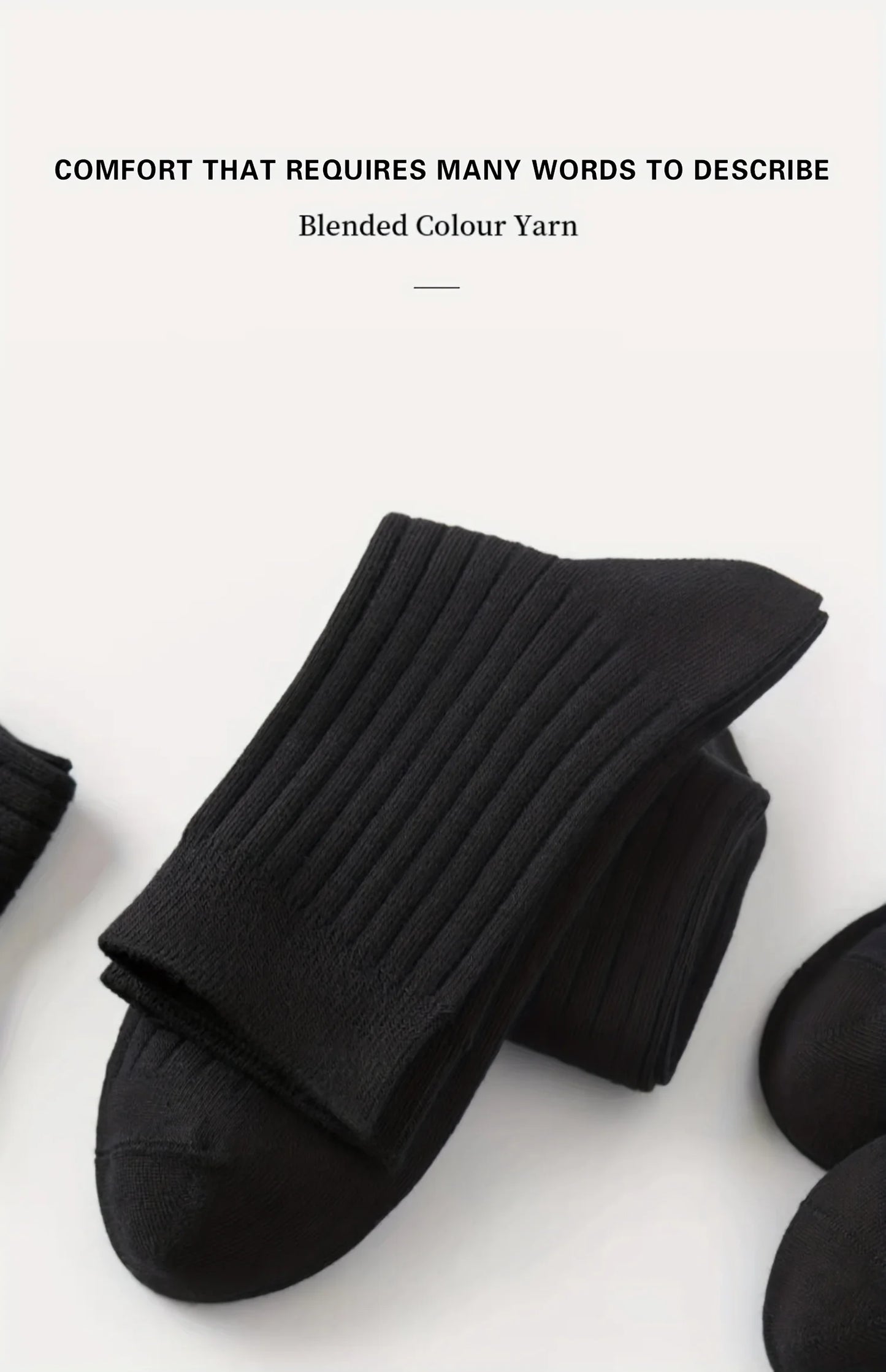 6 Pairs of Men's Pure Color Vertical Pattern Mid-Calf Socks, Versatile Black Socks for Business All Seasons, Breathable