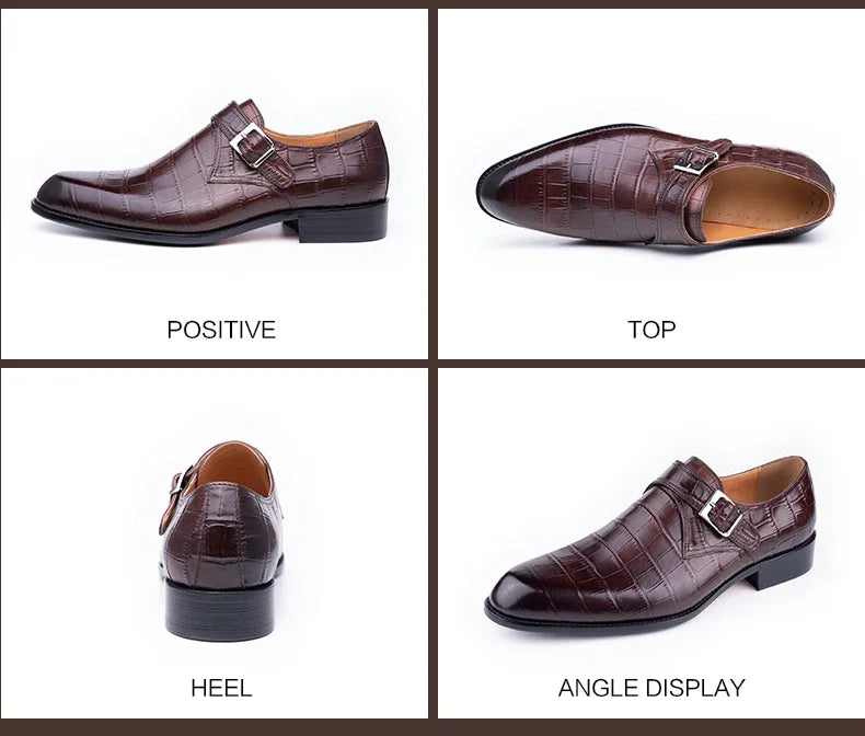 Elegant Men's Stylish Monk Strap Shoes Comfortable Genuine Leather Daily Wear Business Casual Buckle Luxury Dress High Quality