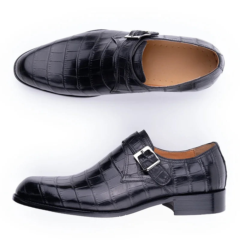 Elegant Men's Stylish Monk Strap Shoes Comfortable Genuine Leather Daily Wear Business Casual Buckle Luxury Dress High Quality