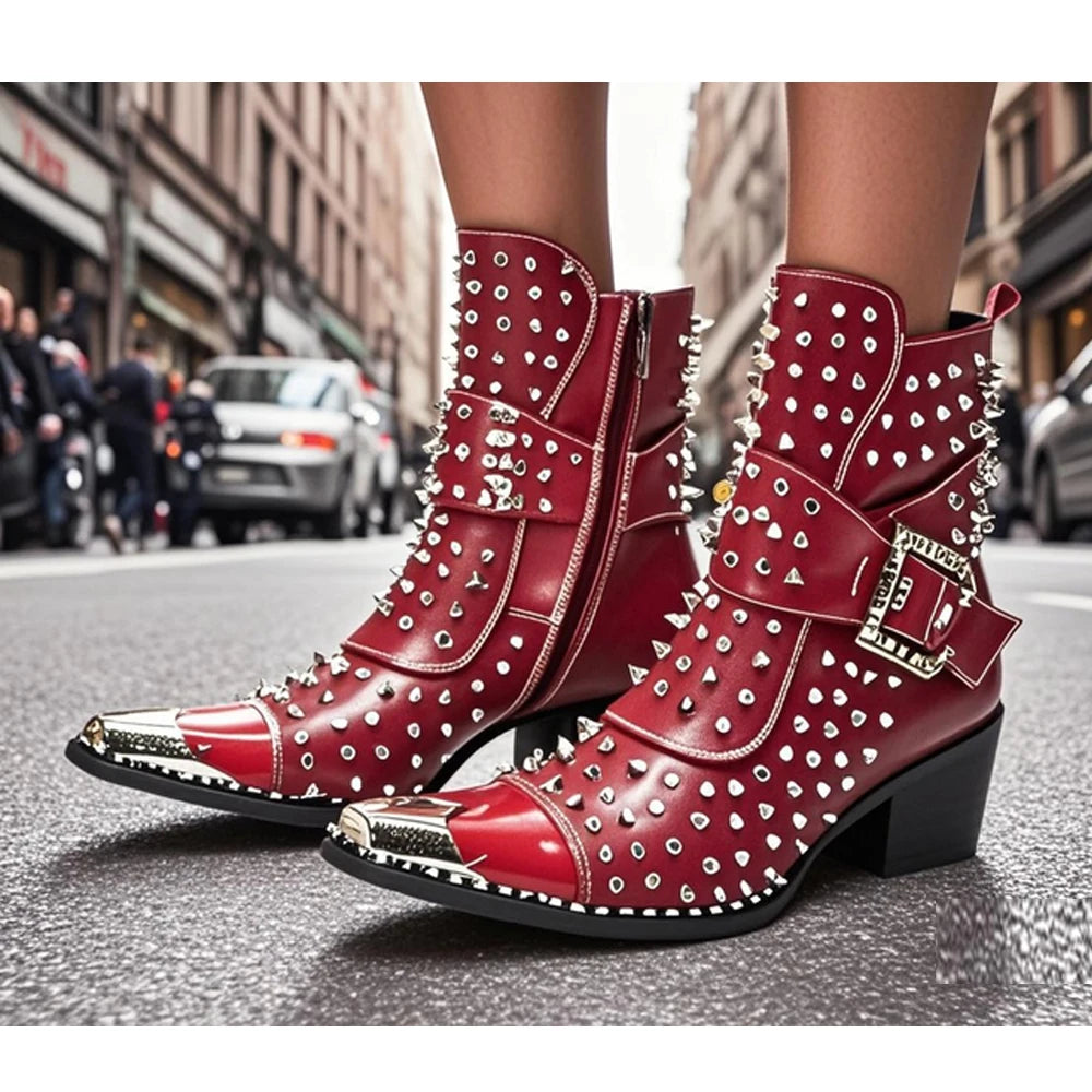 Spring and autumn fashion singer model personality high heel pointed Leather Boots Men's shoes quality rivet men's Boots