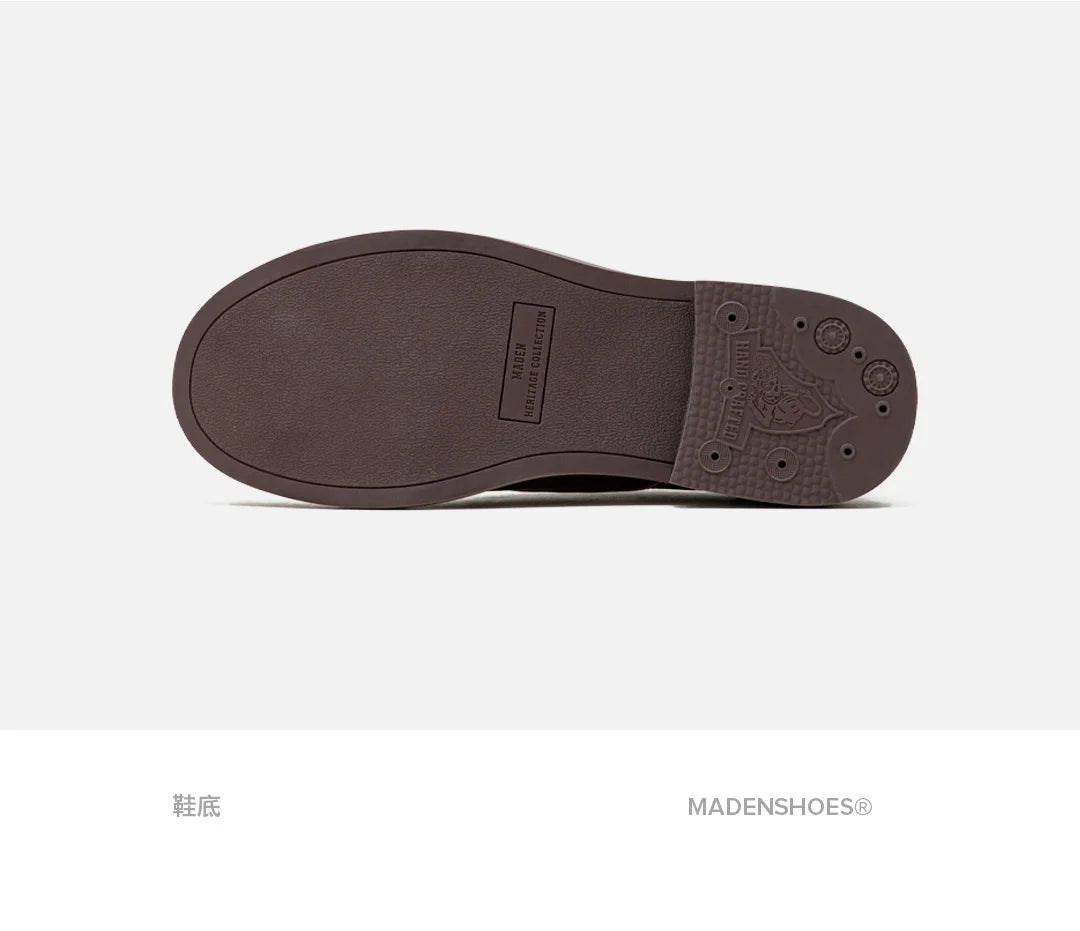 Maden Men's Vintage Split Leather Dress Shoes Classic Low-top Work Boots Round-toed Shoes for Spring Fall Smart Casual Shoes