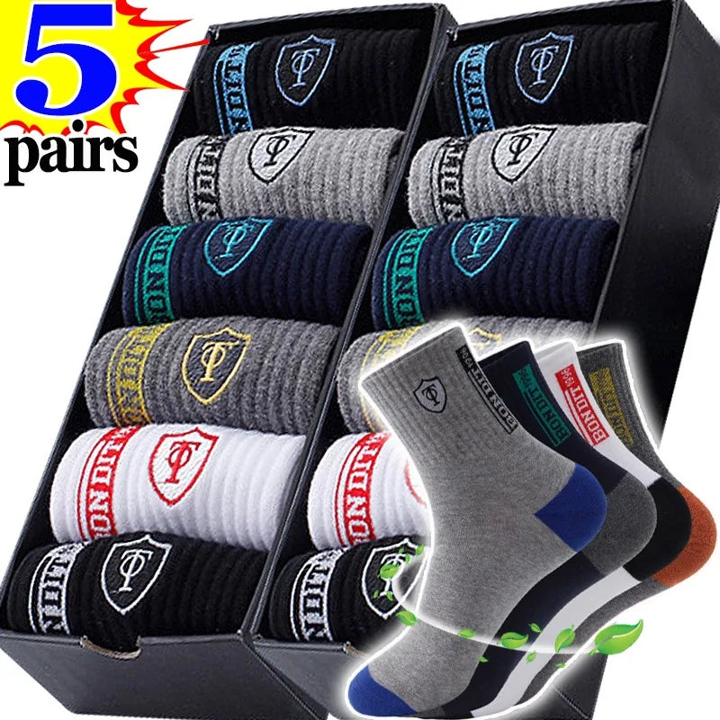 5 pairs of breathable cotton sports socks men's bamboo fiber spring, summer and autumn men's socks sweat deodorant business sock