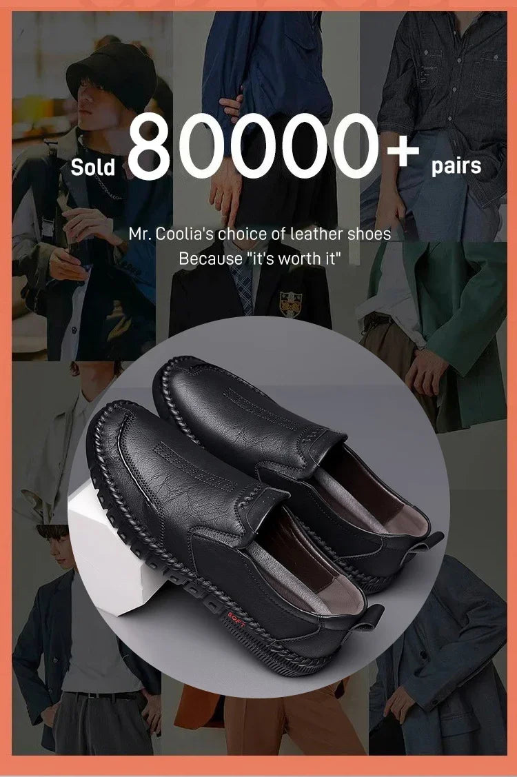 Men's Hand Stitched Genuine Leather Slip On Shoes Business Formal Occasion Wedding Party Footwear Leisure Official Board-Shoes