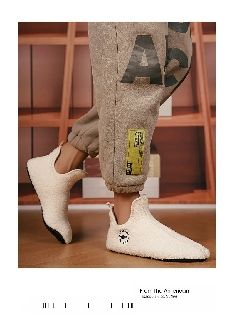 YRZL Winter Slippers Men Couple Slippers Non-slip Warm Women and Men Slipper Indoor Soft Shoes Comfortable Flat Home Cotton Shoe