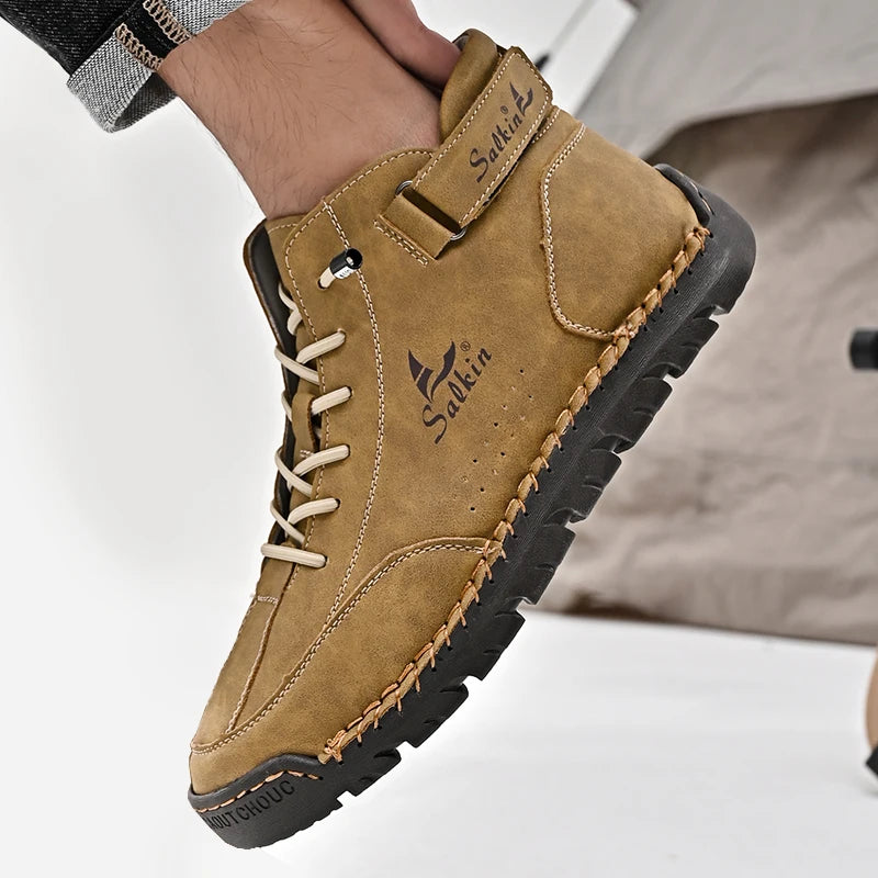 Handmade Leather Men's Boots Breathable Booties Casual Leather Shoes Man Outdoor Design Sneakers For Men Ankle Boots Boats