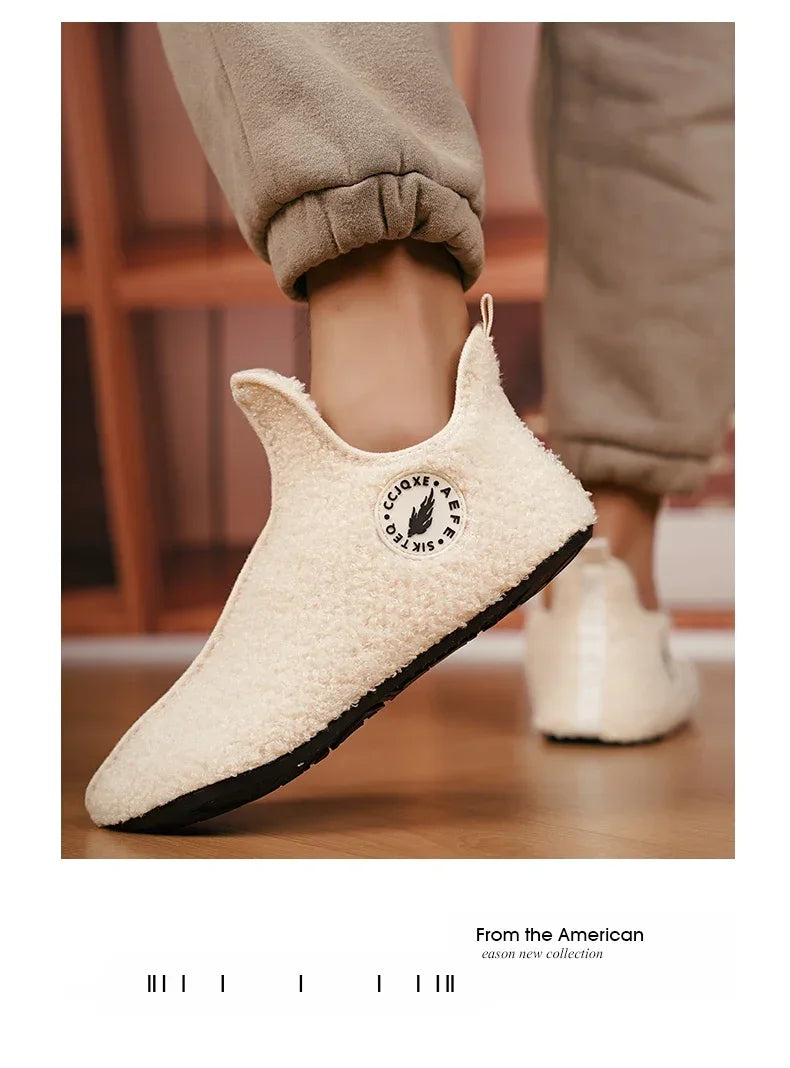 YRZL Winter Slippers Men Couple Slippers Non-slip Warm Women and Men Slipper Indoor Soft Shoes Comfortable Flat Home Cotton Shoe