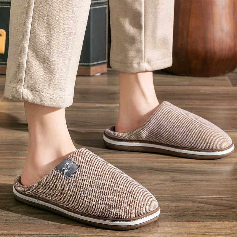 House Slippers For Man Knitted Memory Foam Winter Warm Cotton Slippers Male Soft Non-slip Household Indoor Shoes Large Size