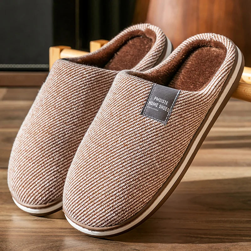 House Slippers For Man Knitted Memory Foam Winter Warm Cotton Slippers Male Soft Non-slip Household Indoor Shoes Large Size