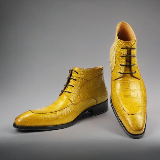 Genuine cow leather with crocodile skin printing lace up shoes Style Solid Boots Sneakers Men's Black yellow oversize Big Size48