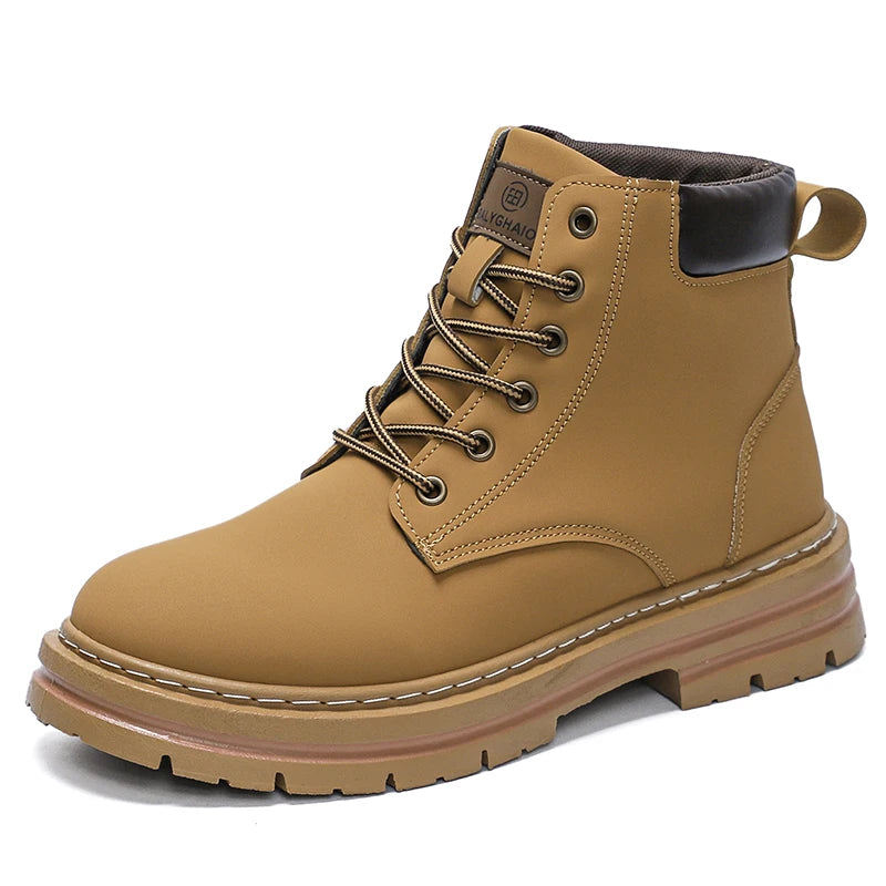 Men Leather Shoes High Top Boots Fashion Motorcycle Ankle Boots Men Winter Boots Man Shoes Lace-Up Botas Hombre Spring Hot Sale