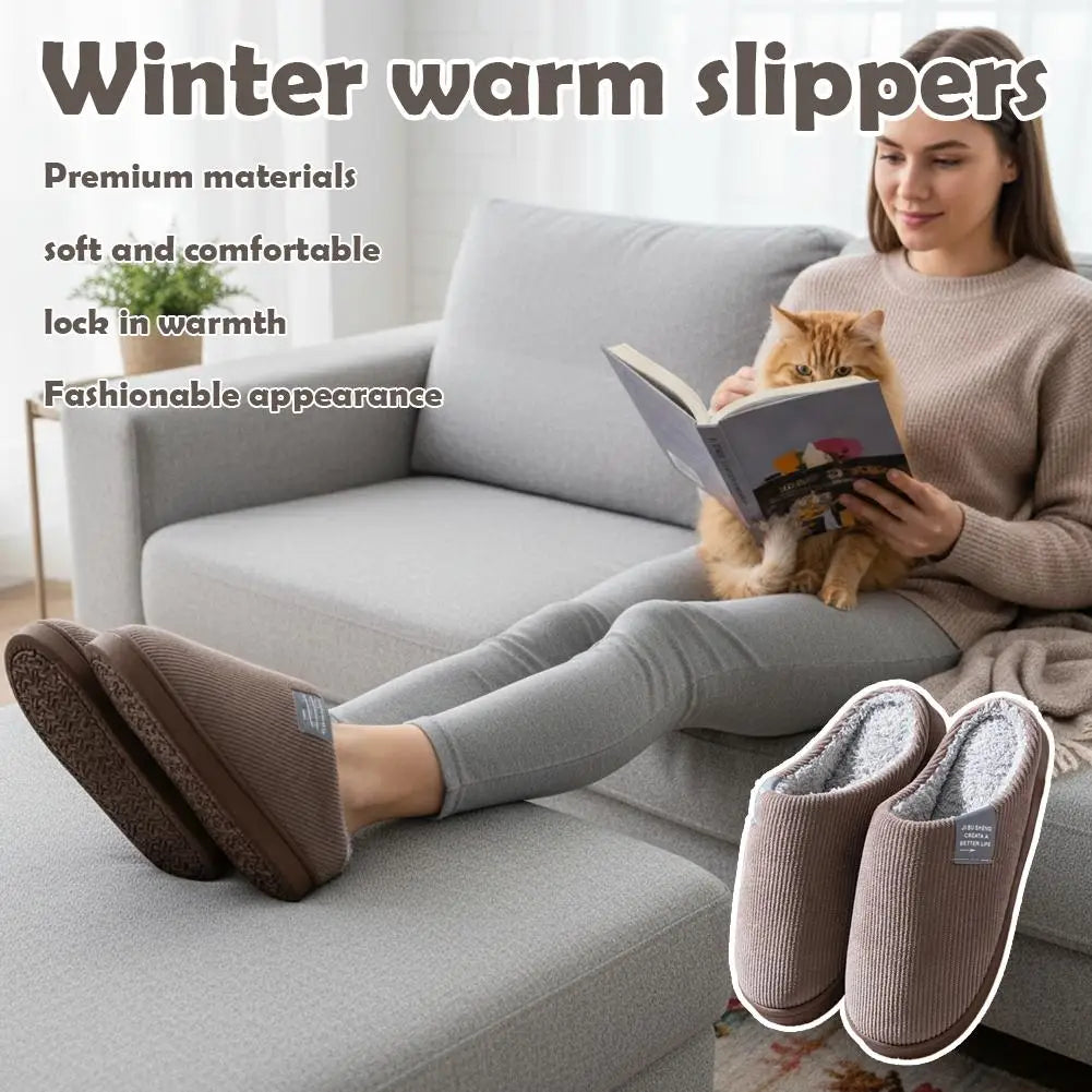 Winter Warm Fur Slippers Men Women Couples House Non Slip Soft Shoes Comfort Flat Heel Home Indoor Bedroom Plush Slippers