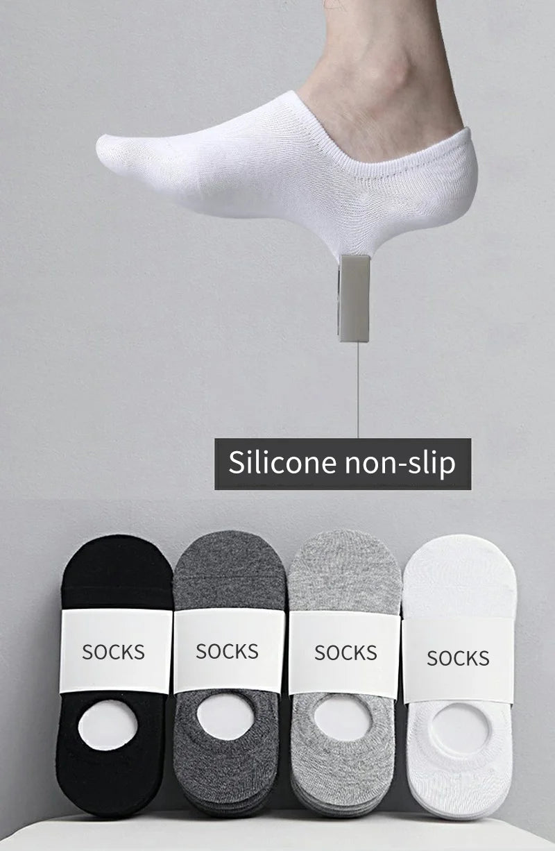 5/10 Pairs Men's Invisible Socks Slippers Cotton Silicone Non-slip Summer No-show Ankle Socks Casual Breathable Thin Boat Sock