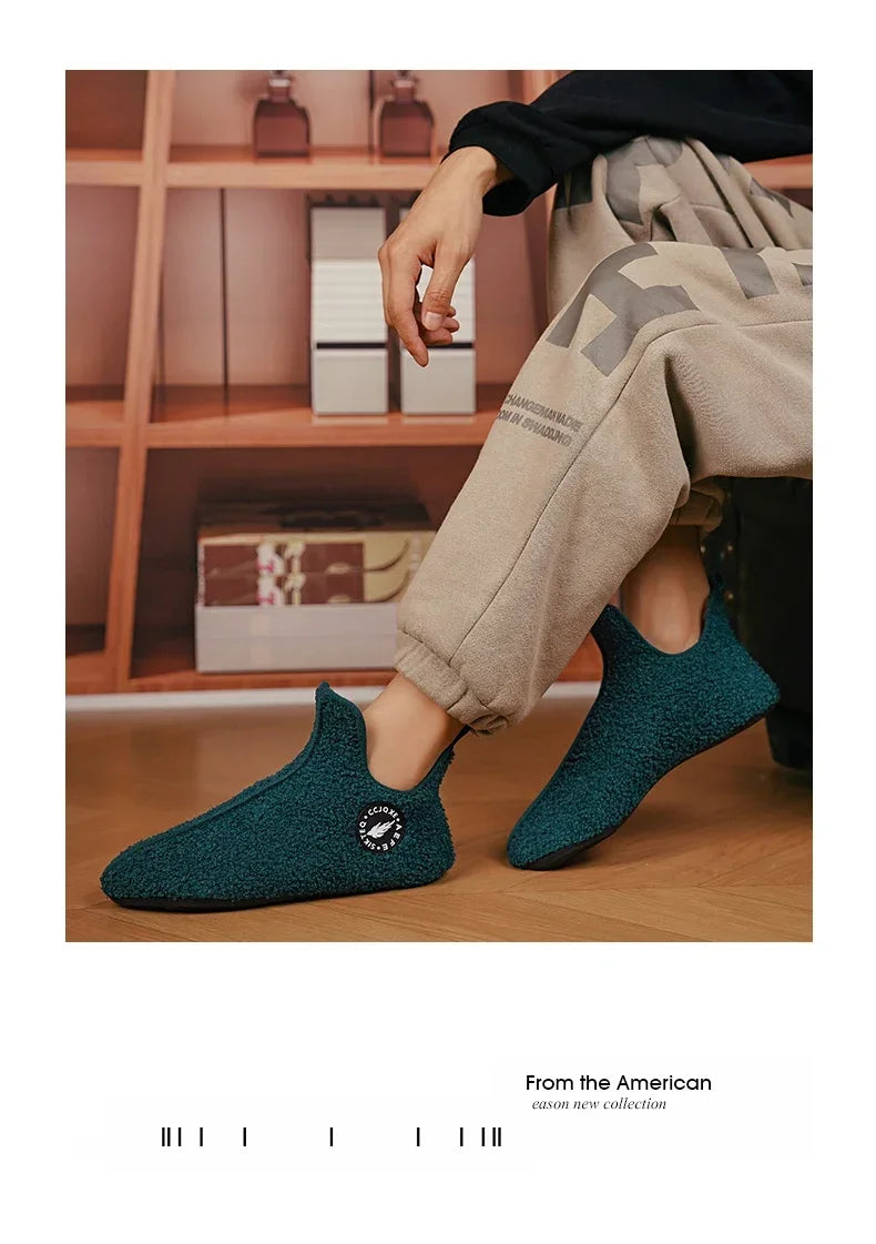 YRZL Winter Slippers Men Couple Slippers Non-slip Warm Women and Men Slipper Indoor Soft Shoes Comfortable Flat Home Cotton Shoe