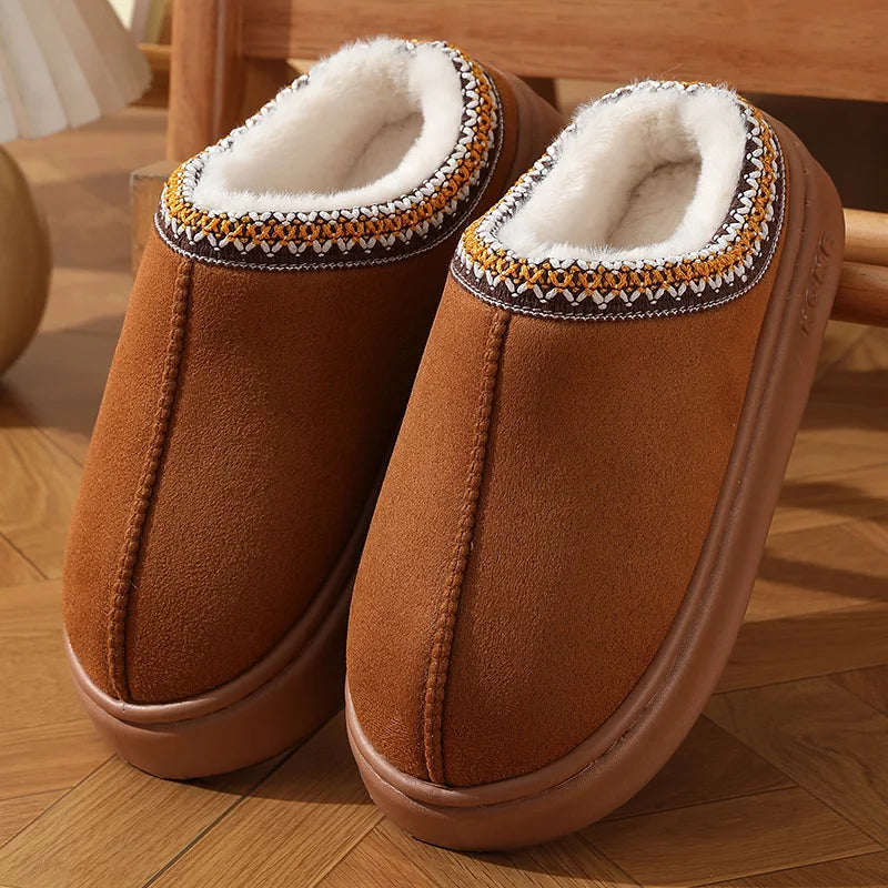 2026 New Fashion Fluffy Platform Slippers for men Winter Plush Warm Cotton Non Slip Home Slippers Unisex Comfort