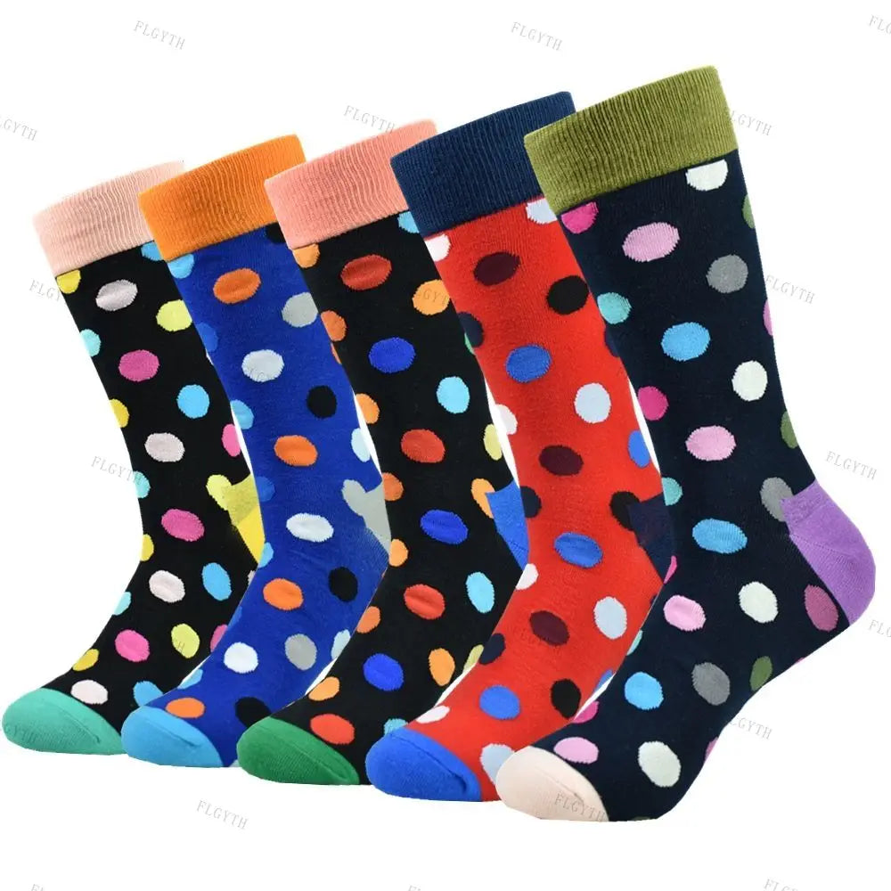 5 Pairs Men's Color Dress Casual Fashion Happy Socks Combed Cotton Autumn Winter Plus Size Socks Men Gifts