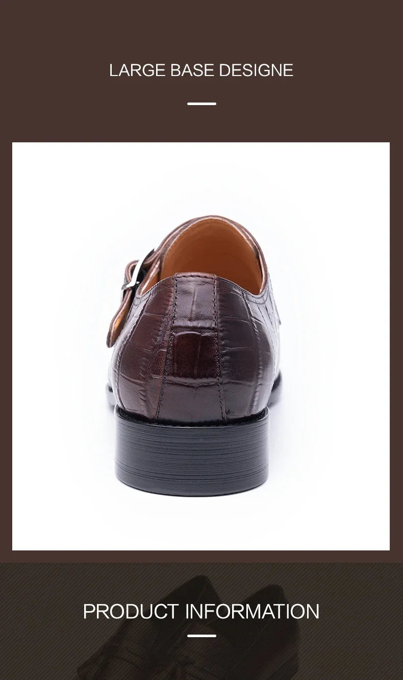 Elegant Men's Stylish Monk Strap Shoes Comfortable Genuine Leather Daily Wear Business Casual Buckle Luxury Dress High Quality