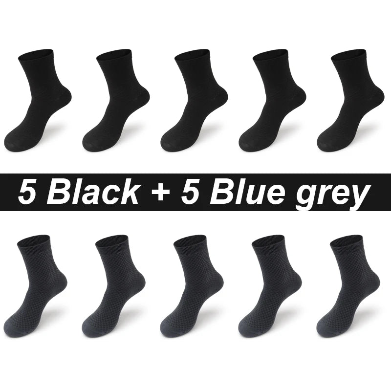 10Pairs/Lot Men's Bamboo Fiber Socks Long Black Business Soft Breathable New High Quality  Autumn for Male Socks Plus Size 39-48