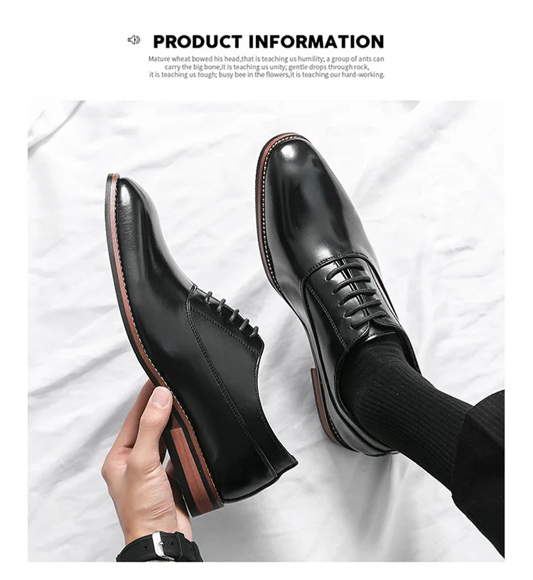 Gentleman's Leather Shoes with Rubber Sole Men's Formal Shoes Low Top Sharp Toe Leather Patchwork Business Shoes for Adults