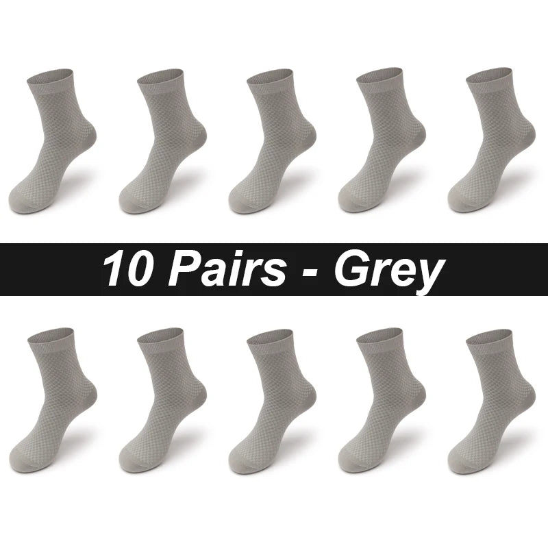 10Pairs/Lot Men's Bamboo Fiber Socks Long Black Business Soft Breathable New High Quality  Autumn for Male Socks Plus Size 39-48