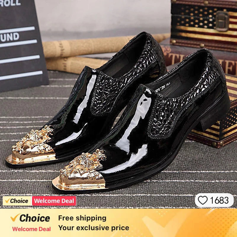 Summer business suit men's shoes black glossy leather shoes leading pointed party trend wedding shoes.