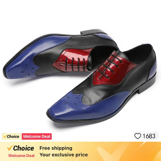Men's Genuine Leather Fashion Graffiti Designer Flats Metal Pointed Toe Party Dressing Shoes plus Size