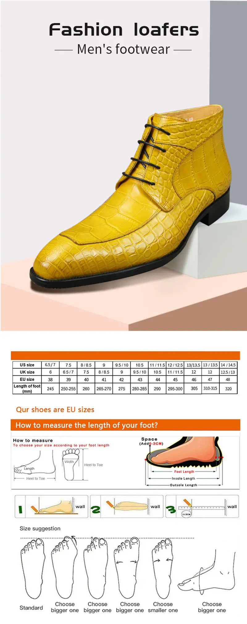 Genuine cow leather with crocodile skin printing lace up shoes Style Solid Boots Sneakers Men's Black yellow oversize Big Size48